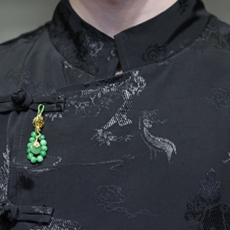 Nimara Ritual Spring Tang Style Elegant Mandarin Collar Frog Button Men's Elbow-Length Sleeve Shirts