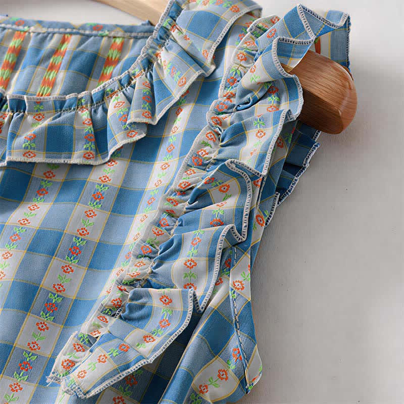 Nimara Ritual Summer Button-Up Drawstring Gingham Women's Summer Sleeveless Dress With Pockets