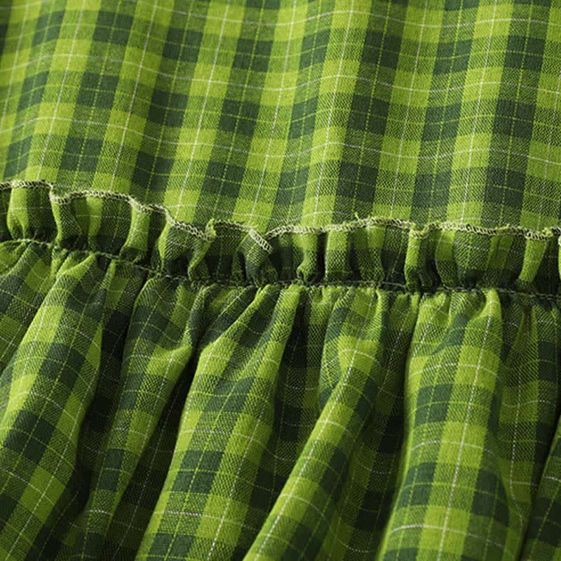 Nimara Ritual Summer Casual Green Plaid Pattern Ruffles Cotton Tank Top Women's Sleeveless Shirts