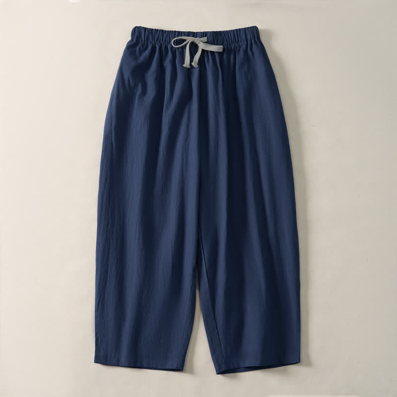 Nimara Ritual Summer Casual Drawstring Solid Cropped Pants Men's Harem Pants With Pockets