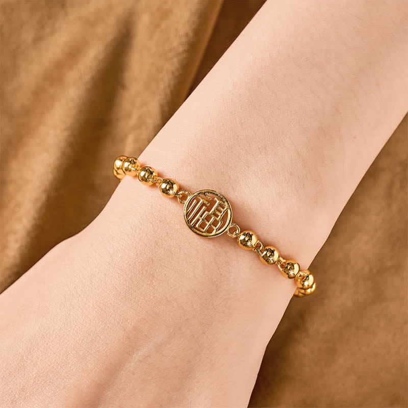 Nimara Ritual Copper Fu Character Beaded Blessing Bracelet