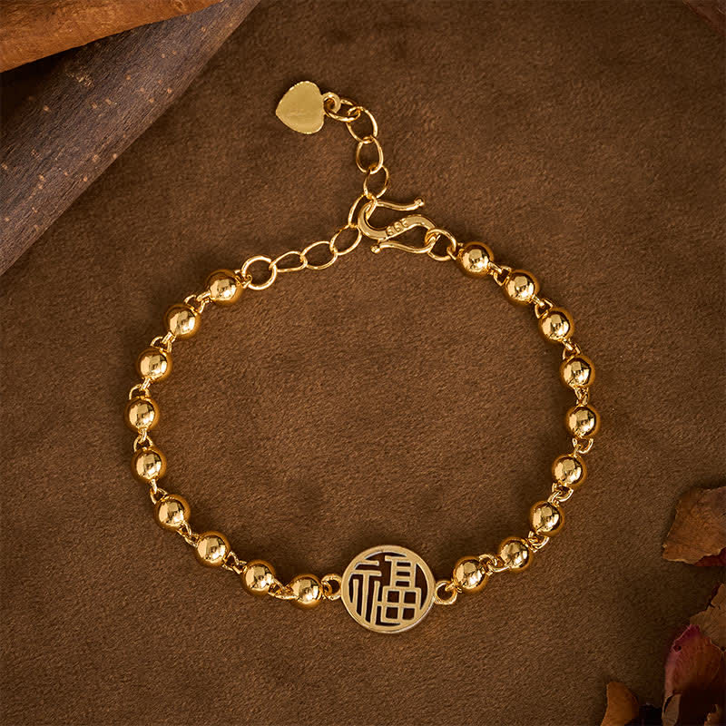 Nimara Ritual Copper Fu Character Beaded Blessing Bracelet