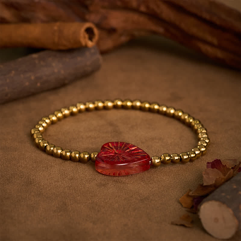Strength and Calm Titanium Steel Liuli Heart Beaded Bracelet