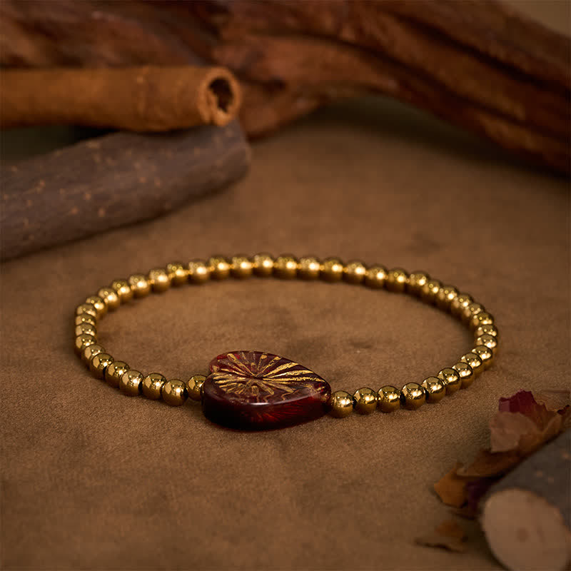 Strength and Calm Titanium Steel Liuli Heart Beaded Bracelet