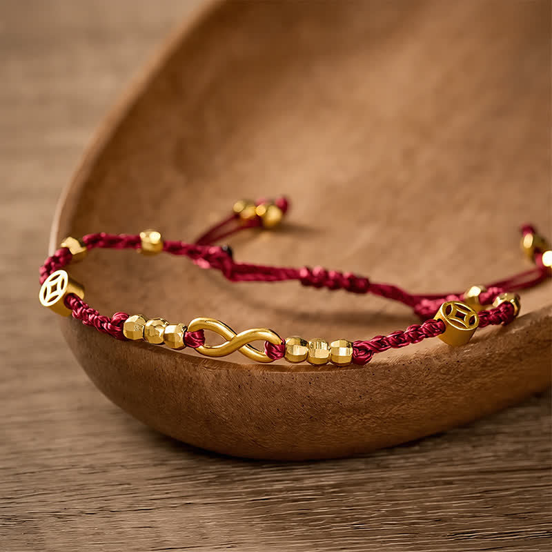 Nimara Ritual Braided Red String Chinese Coin Infinity Symbol Faith Bracelet