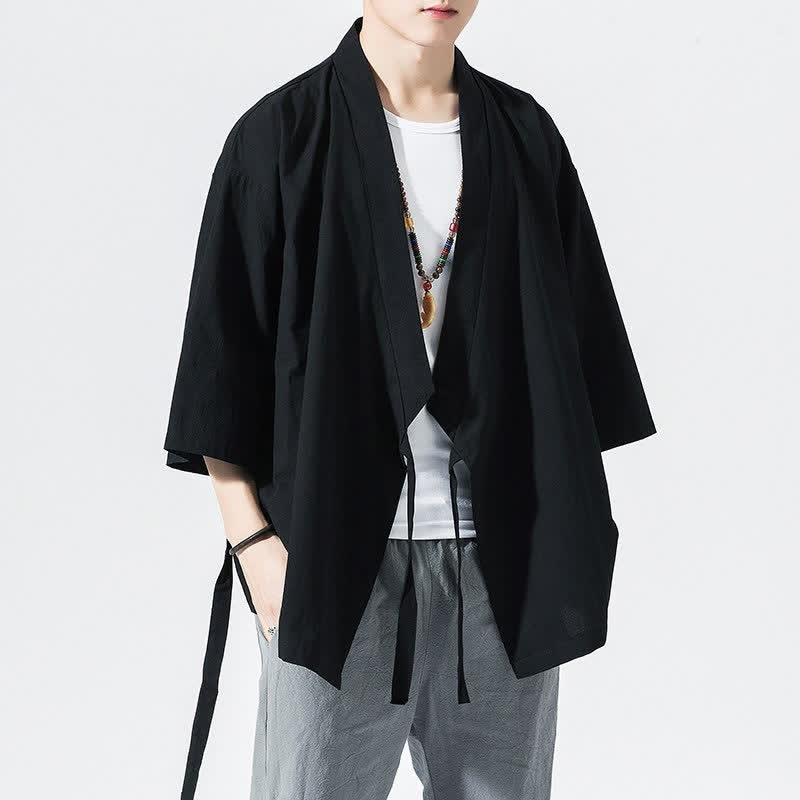 Nimara Ritual Summer Casual Minimalist Drawstring Solid Elbow-Length Sleeve Men's Kimono
