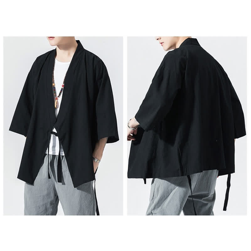 Nimara Ritual Summer Casual Minimalist Drawstring Solid Elbow-Length Sleeve Men's Kimono