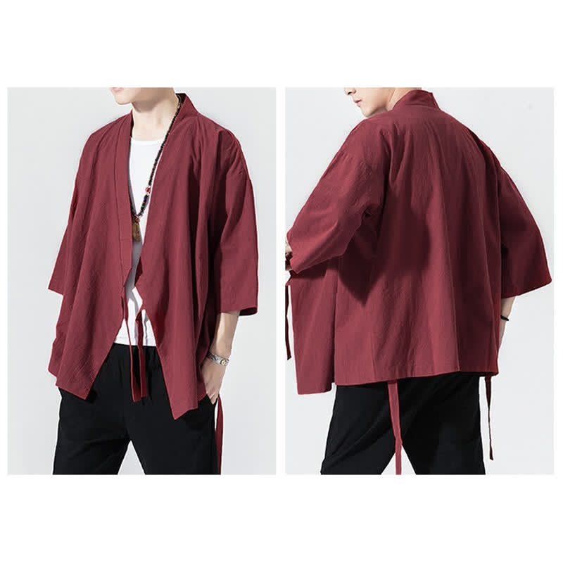 Nimara Ritual Summer Casual Minimalist Drawstring Solid Elbow-Length Sleeve Men's Kimono