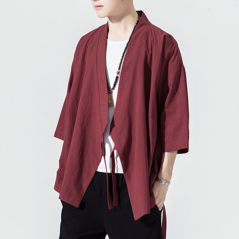 Nimara Ritual Summer Casual Minimalist Drawstring Solid Elbow-Length Sleeve Men's Kimono