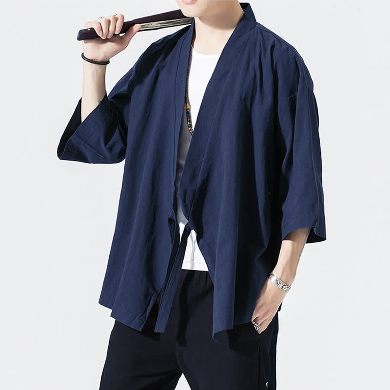Nimara Ritual Summer Casual Minimalist Drawstring Solid Elbow-Length Sleeve Men's Kimono