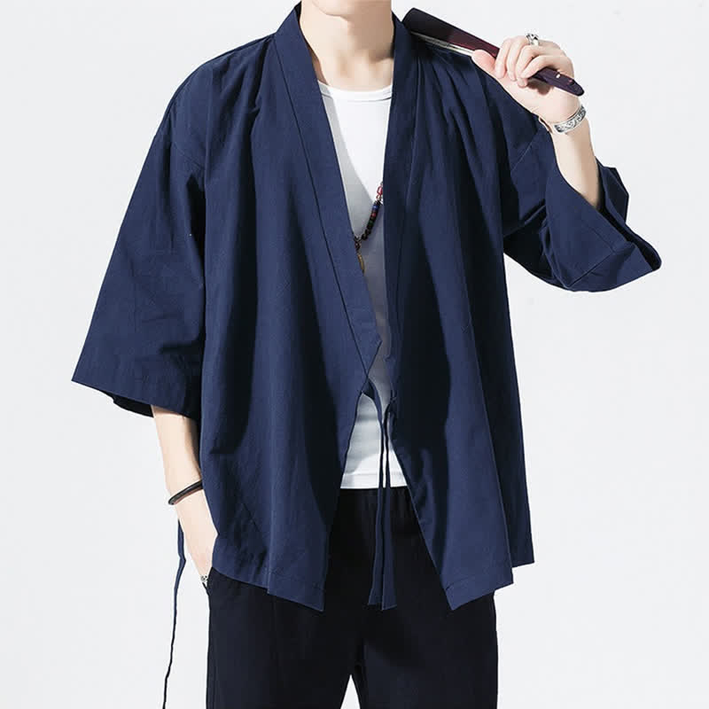 Nimara Ritual Summer Casual Minimalist Drawstring Solid Elbow-Length Sleeve Men's Kimono