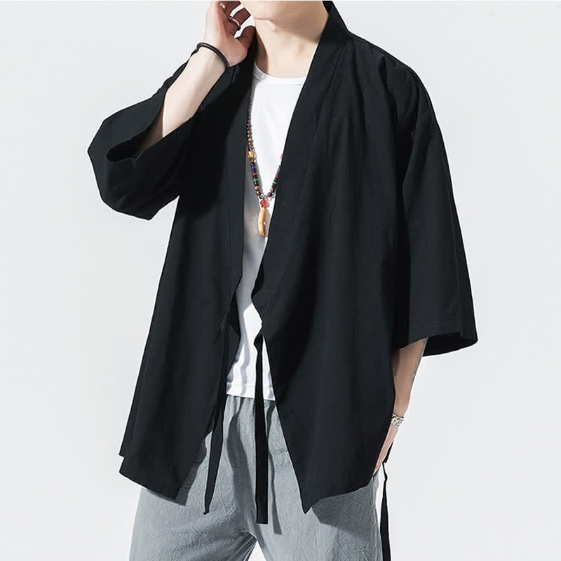 Nimara Ritual Summer Casual Minimalist Drawstring Solid Elbow-Length Sleeve Men's Kimono