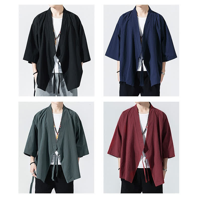 Nimara Ritual Summer Casual Minimalist Drawstring Solid Elbow-Length Sleeve Men's Kimono