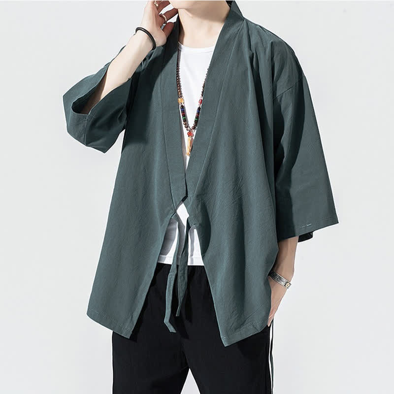 Nimara Ritual Summer Casual Minimalist Drawstring Solid Elbow-Length Sleeve Men's Kimono