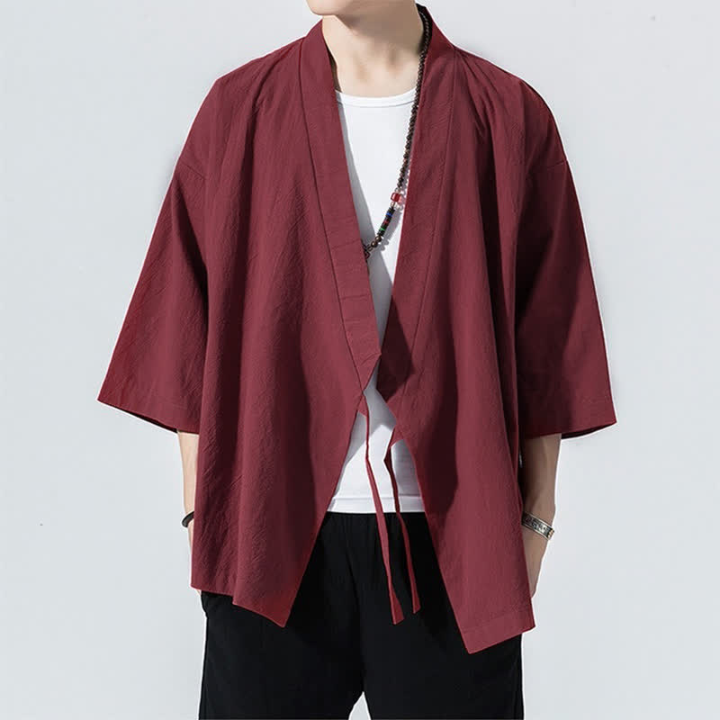 Nimara Ritual Summer Casual Minimalist Drawstring Solid Elbow-Length Sleeve Men's Kimono