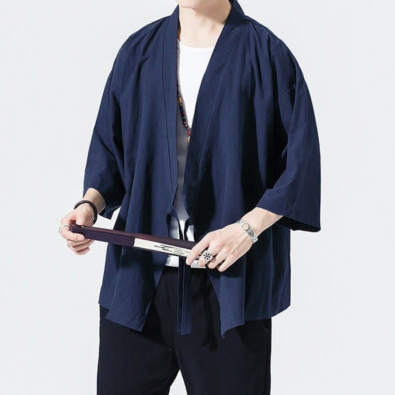 Nimara Ritual Summer Casual Minimalist Drawstring Solid Elbow-Length Sleeve Men's Kimono