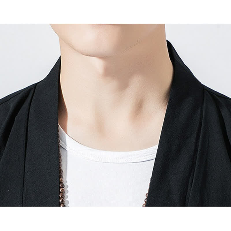 Nimara Ritual Summer Casual Minimalist Drawstring Solid Elbow-Length Sleeve Men's Kimono