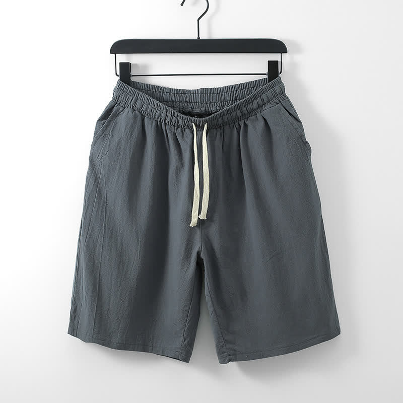 Nimara Ritual 2Pcs Summer Meditation Tang Style Drawstring Solid Cotton Linen Short Sleeve Shirt Shorts Men's Meditation Cloth With Pockets