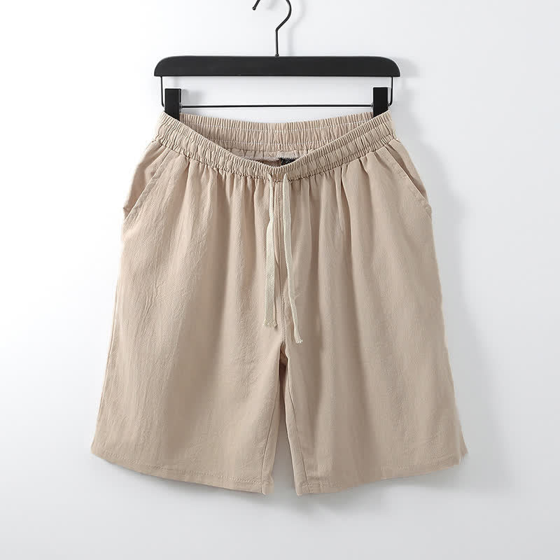Nimara Ritual 2Pcs Summer Meditation Tang Style Drawstring Solid Cotton Linen Short Sleeve Shirt Shorts Men's Meditation Cloth With Pockets