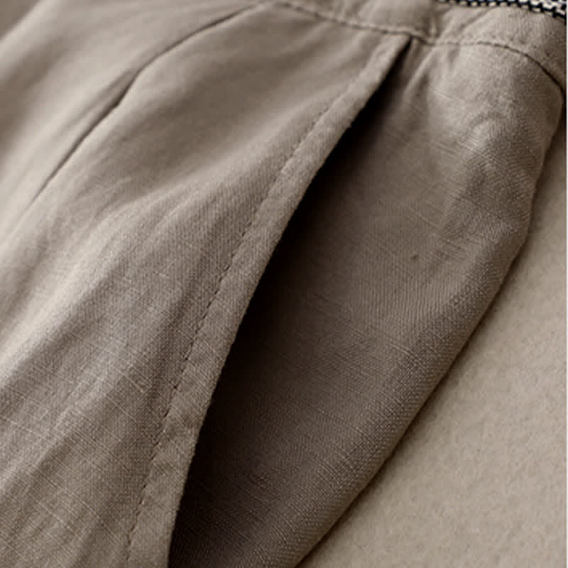 Nimara Ritual Solid Color Front Button Back Elastic Women's Pants With Pockets