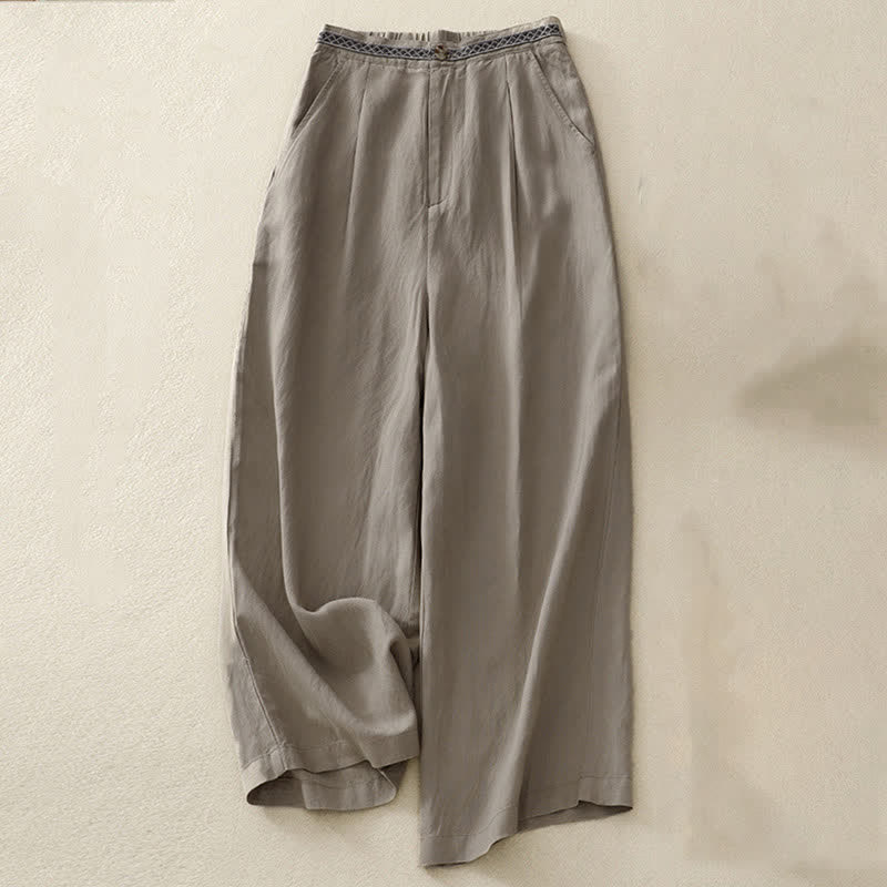 Nimara Ritual Solid Color Front Button Back Elastic Women's Pants With Pockets