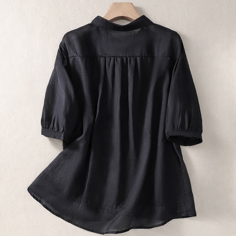 Nimara Ritual Summer Plain Button Embroidery Flower Pattern Three Quarter Sleeve Lapel Women's Shirt