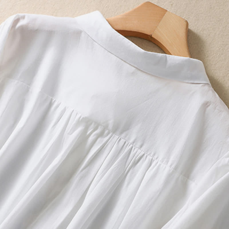 Nimara Ritual Summer Plain Button Embroidery Flower Pattern Three Quarter Sleeve Lapel Women's Shirt