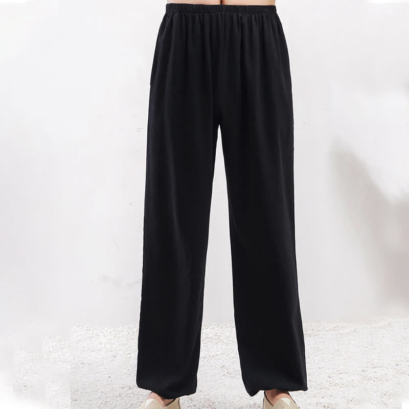 Nimara Ritual Summer Solid Color Unisex Elastic Waist Tai Chi Qigong Practice Pants With Pockets