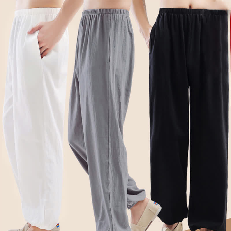 Nimara Ritual Summer Solid Color Unisex Elastic Waist Tai Chi Qigong Practice Pants With Pockets