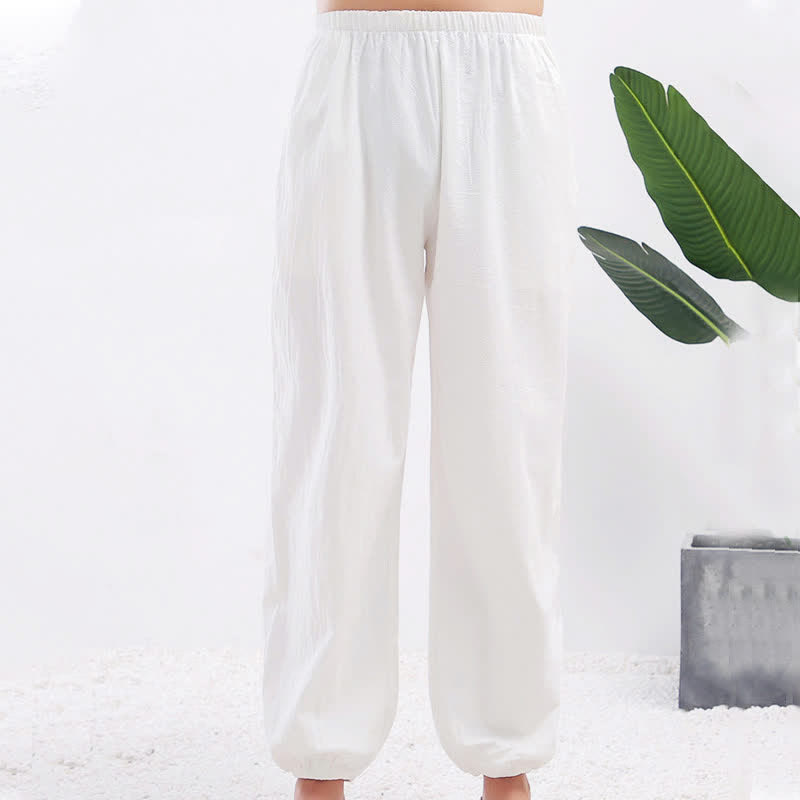 Nimara Ritual Summer Solid Color Unisex Elastic Waist Tai Chi Qigong Practice Pants With Pockets