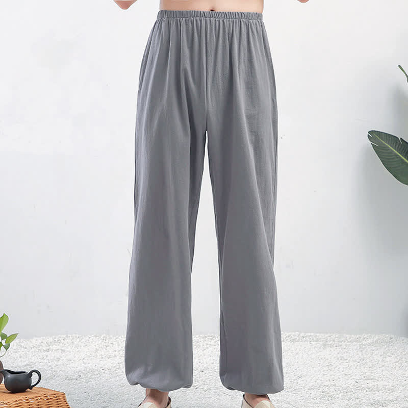 Nimara Ritual Summer Solid Color Unisex Elastic Waist Tai Chi Qigong Practice Pants With Pockets