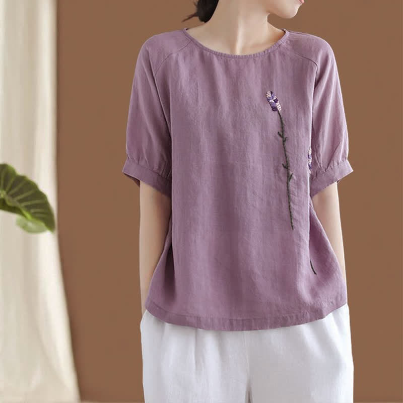 Nimara Ritual Summer Vintage Embroidered Flower Pattern Women's Crew Neck Design T-Shirt