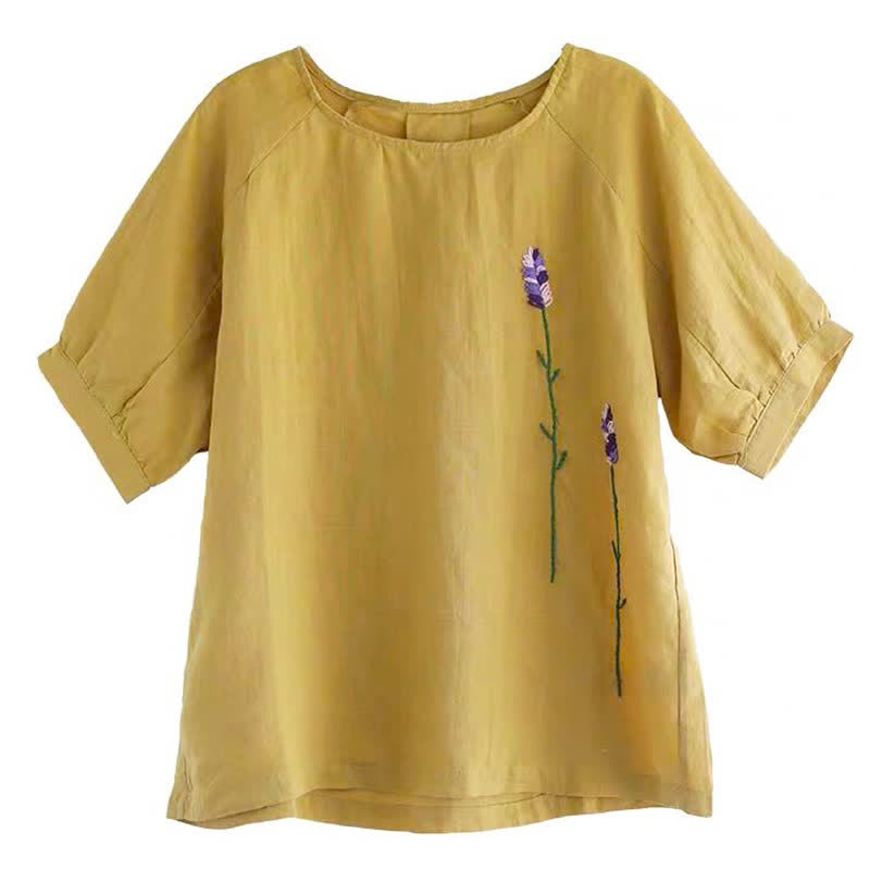 Nimara Ritual Summer Vintage Embroidered Flower Pattern Women's Crew Neck Design T-Shirt