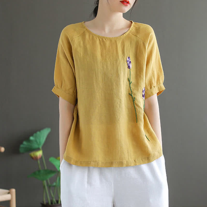 Nimara Ritual Summer Vintage Embroidered Flower Pattern Women's Crew Neck Design T-Shirt