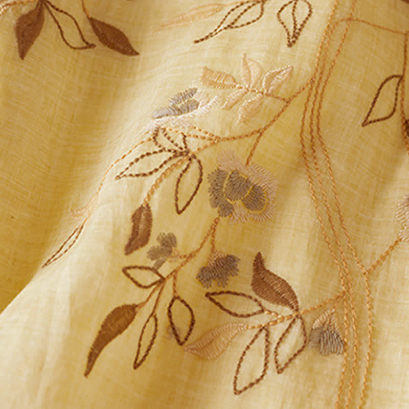 Nimara Ritual Embroidered Leaf Crew Neck Half Sleeve Fiber Midi Dress