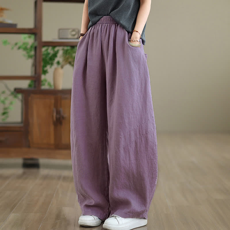 Nimara Ritual Casual Plain Cotton Women's Wide Leg Pants With Pockets