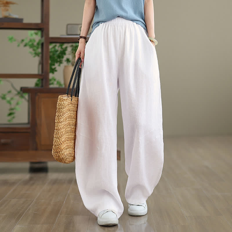 Nimara Ritual Casual Plain Cotton Women's Wide Leg Pants With Pockets