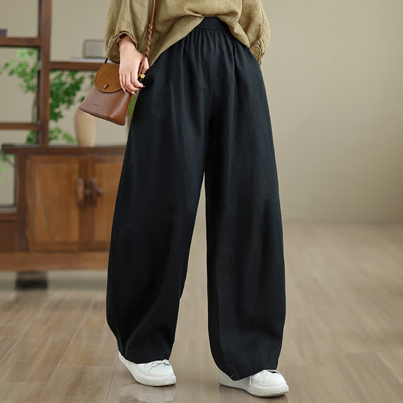 Nimara Ritual Casual Plain Cotton Women's Wide Leg Pants With Pockets