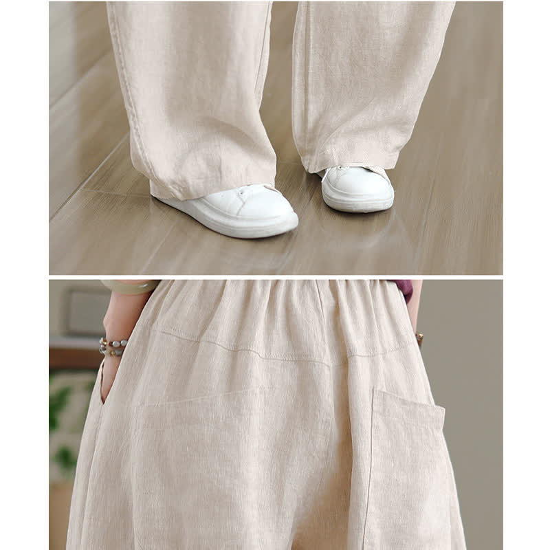 Nimara Ritual Casual Plain Cotton Women's Wide Leg Pants With Pockets