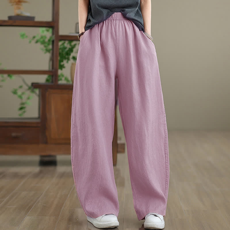 Nimara Ritual Casual Plain Cotton Women's Wide Leg Pants With Pockets