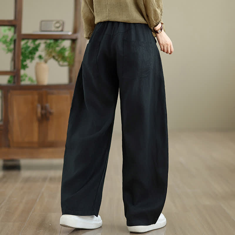 Nimara Ritual Casual Plain Cotton Women's Wide Leg Pants With Pockets