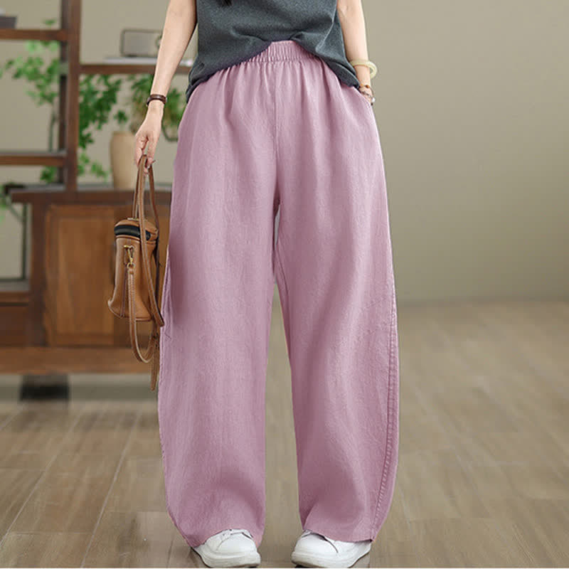 Nimara Ritual Casual Plain Cotton Women's Wide Leg Pants With Pockets