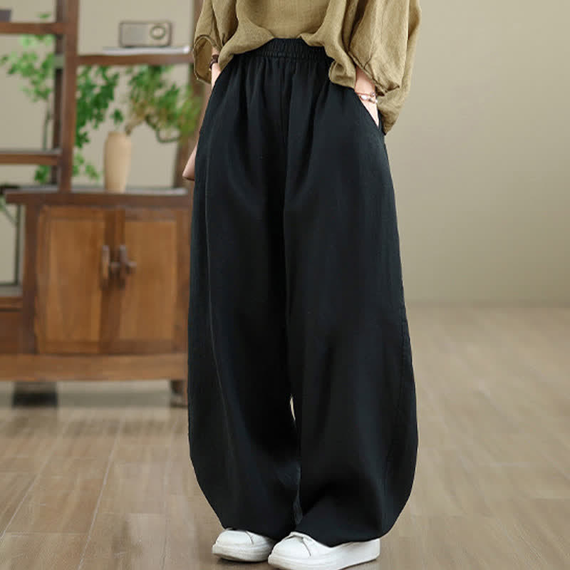 Nimara Ritual Casual Plain Cotton Women's Wide Leg Pants With Pockets