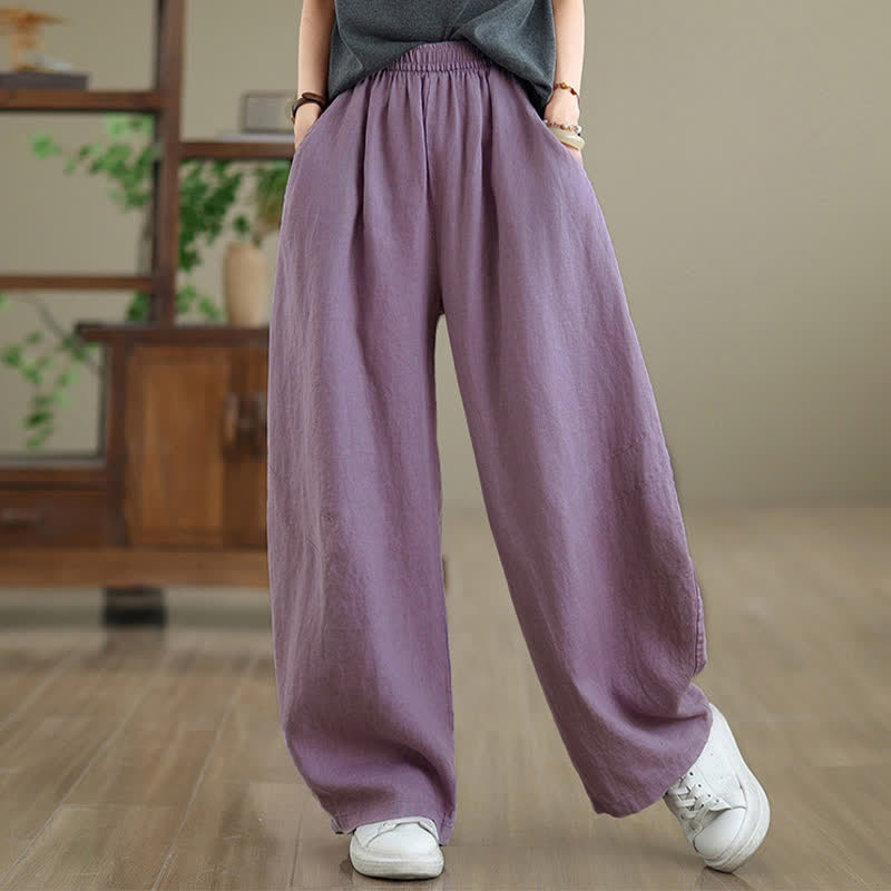 Nimara Ritual Casual Plain Cotton Women's Wide Leg Pants With Pockets