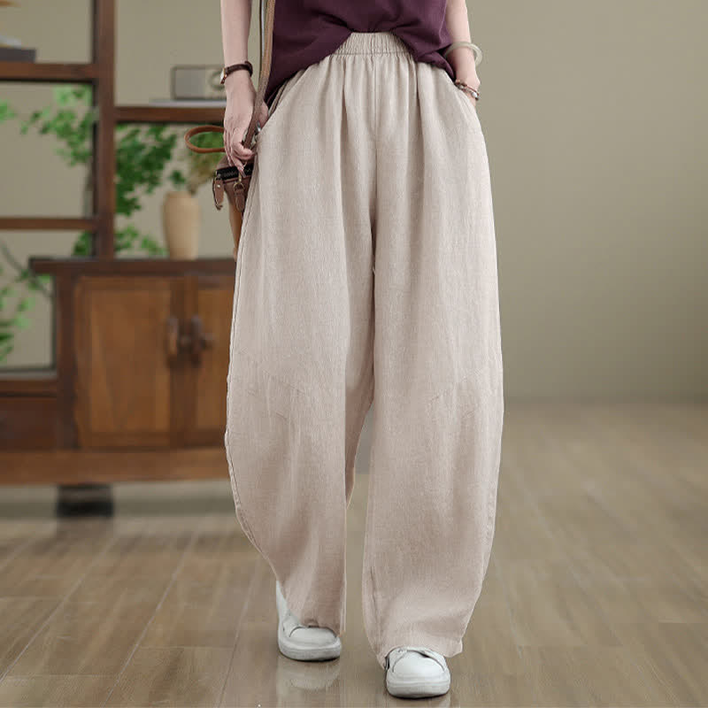 Nimara Ritual Casual Plain Cotton Women's Wide Leg Pants With Pockets