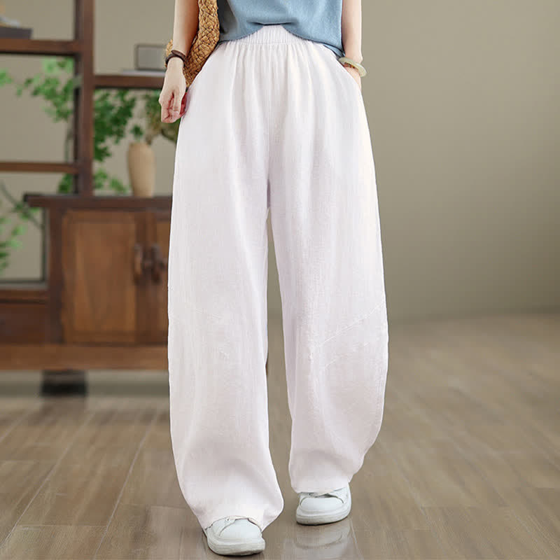 Nimara Ritual Casual Plain Cotton Women's Wide Leg Pants With Pockets