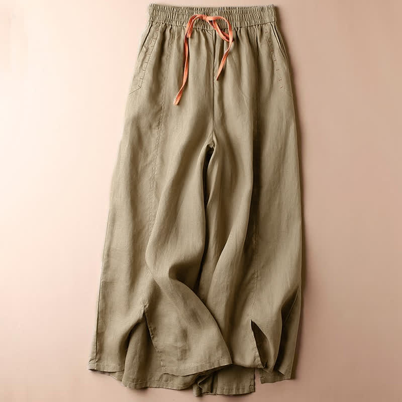 Nimara Ritual Casual Slit Hem Women's 7-8 Length Wide Leg Pants With Pockets