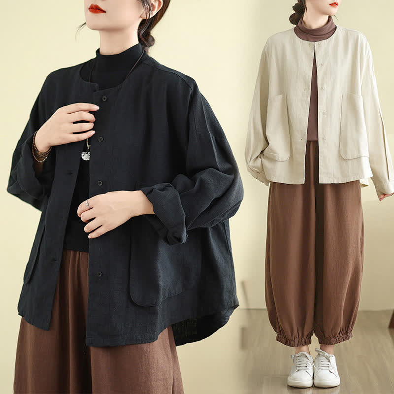 Nimara Ritual Plain Design Long Sleeve Women's Jacket With Pockets