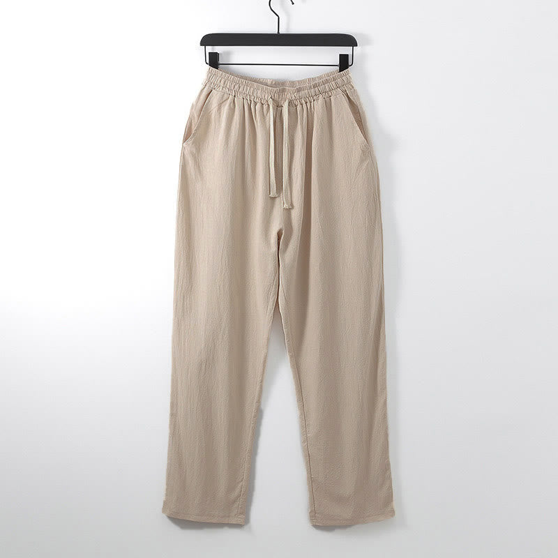 Nimara Ritual Solid Color Cotton Linen Casual Loose Men's Pants With Pockets