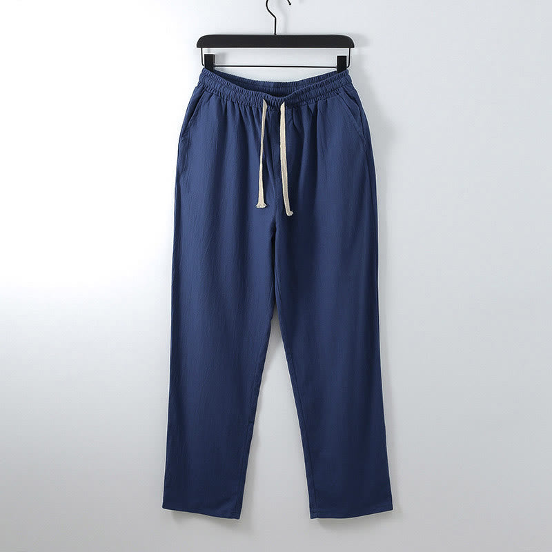 Nimara Ritual Solid Color Cotton Linen Casual Loose Men's Pants With Pockets